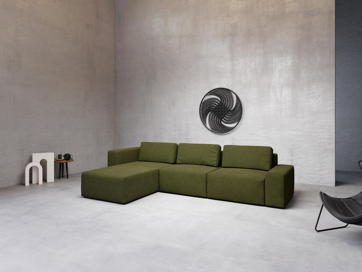 ECKSOFA L Form Arkleton Grün 360/180/93 cm Links Stil & Komfort - Schwarz/Olivgrün, Kunststoff/Textil (180/360cm) - AX Living