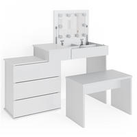 SCHMINKTISCH Lotos Weiß 117.4 cm mit LED Beleuchtung und Bank - Weiß, Holzwerkstoff (117.4/78/45cm) - Vicco