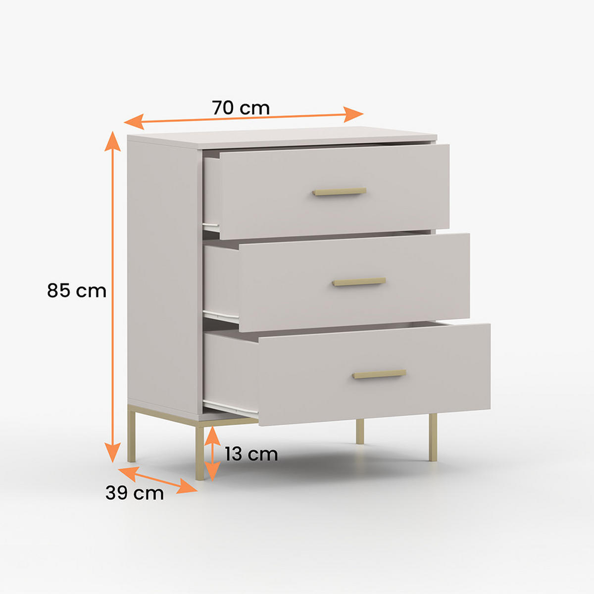 KOMMODE ROSA 3S 70/85/39 cm Kaschmir - Kaschmir, Holzwerkstoff/Metall (70/85/39cm) - imoebel24