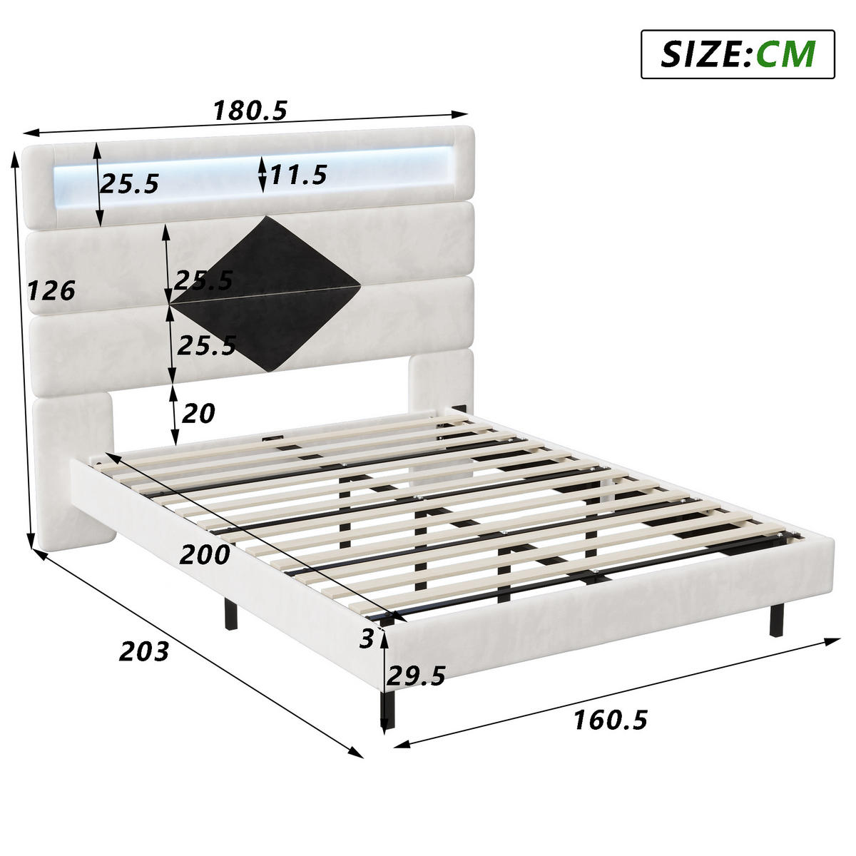 POLSTERBETT 160x200 cm LED USB Lattenrost Samt gepolstert weiß - Weiß, Holz (160/200cm) - LEBENLANG