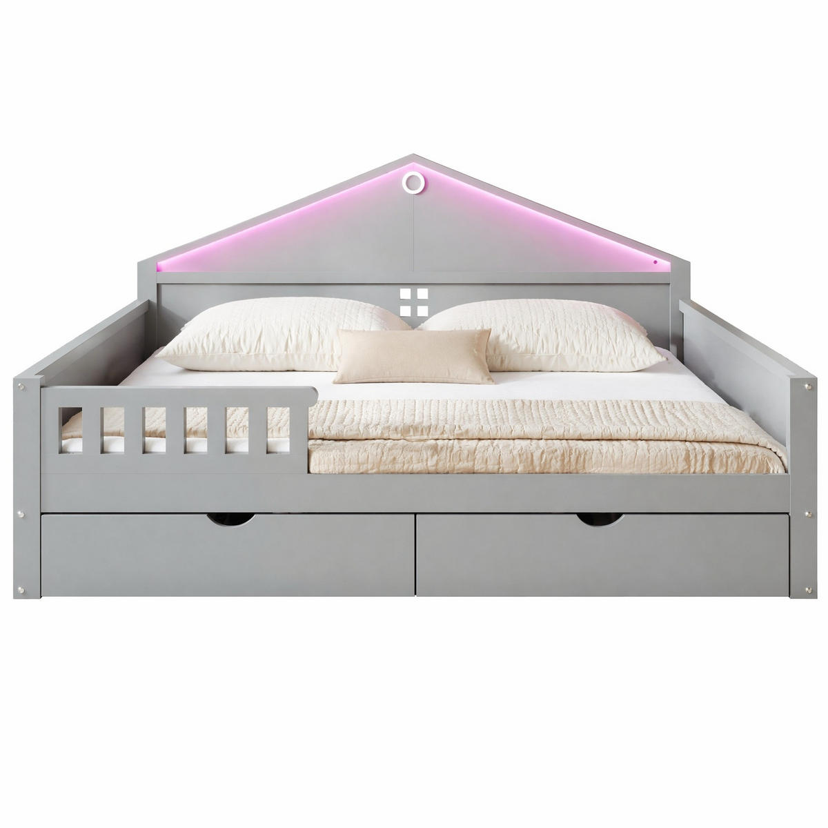 RAHMENBETT 140/200 cm in Grau mit Schubladen und LED - Grau, Holz/Holzwerkstoff (140/200cm) - CHICFURN