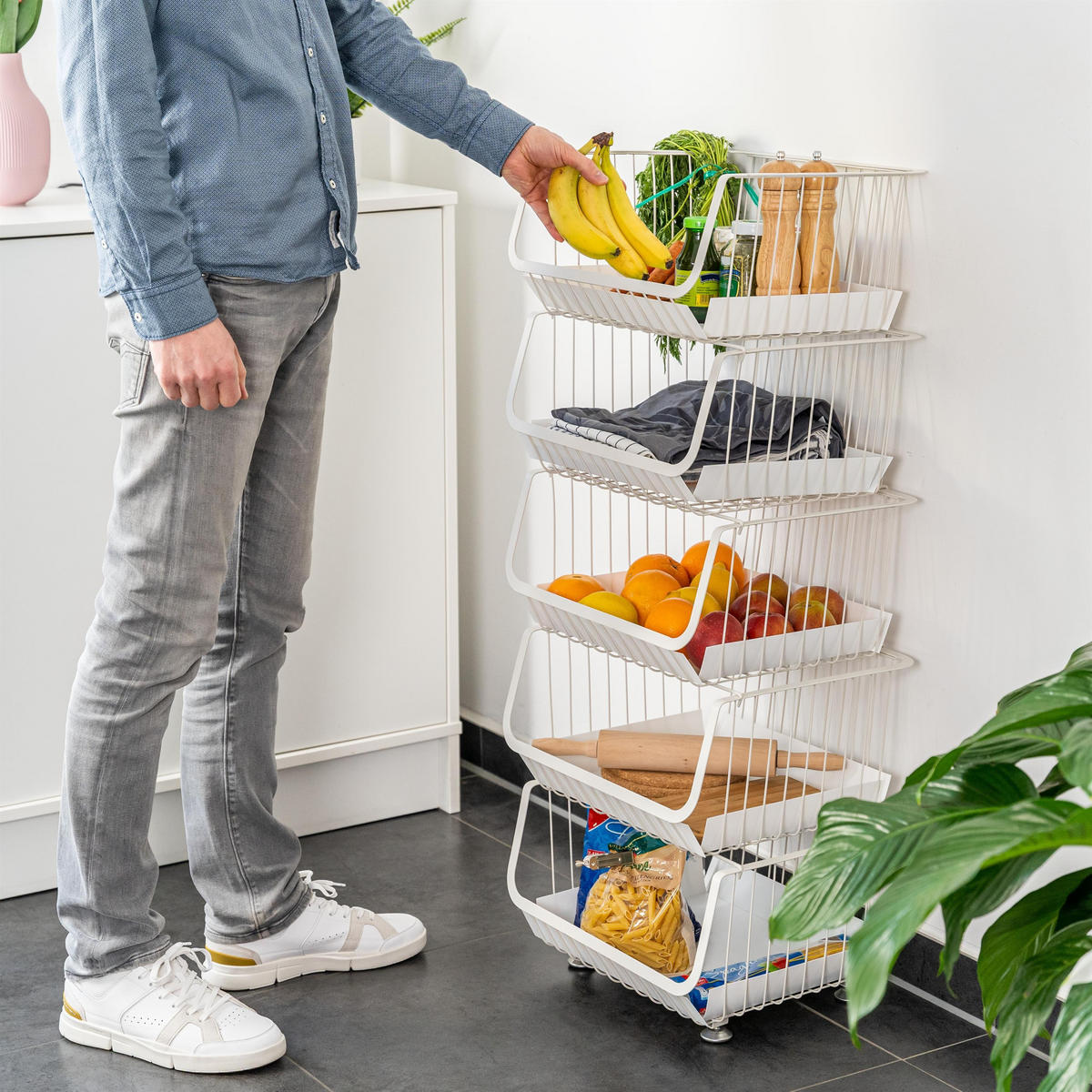 AUFBEWAHRUNGSKÖRBE, weiß, Metall, Kunststoff - Weiß, Metall (42/105/36cm) - bremermann