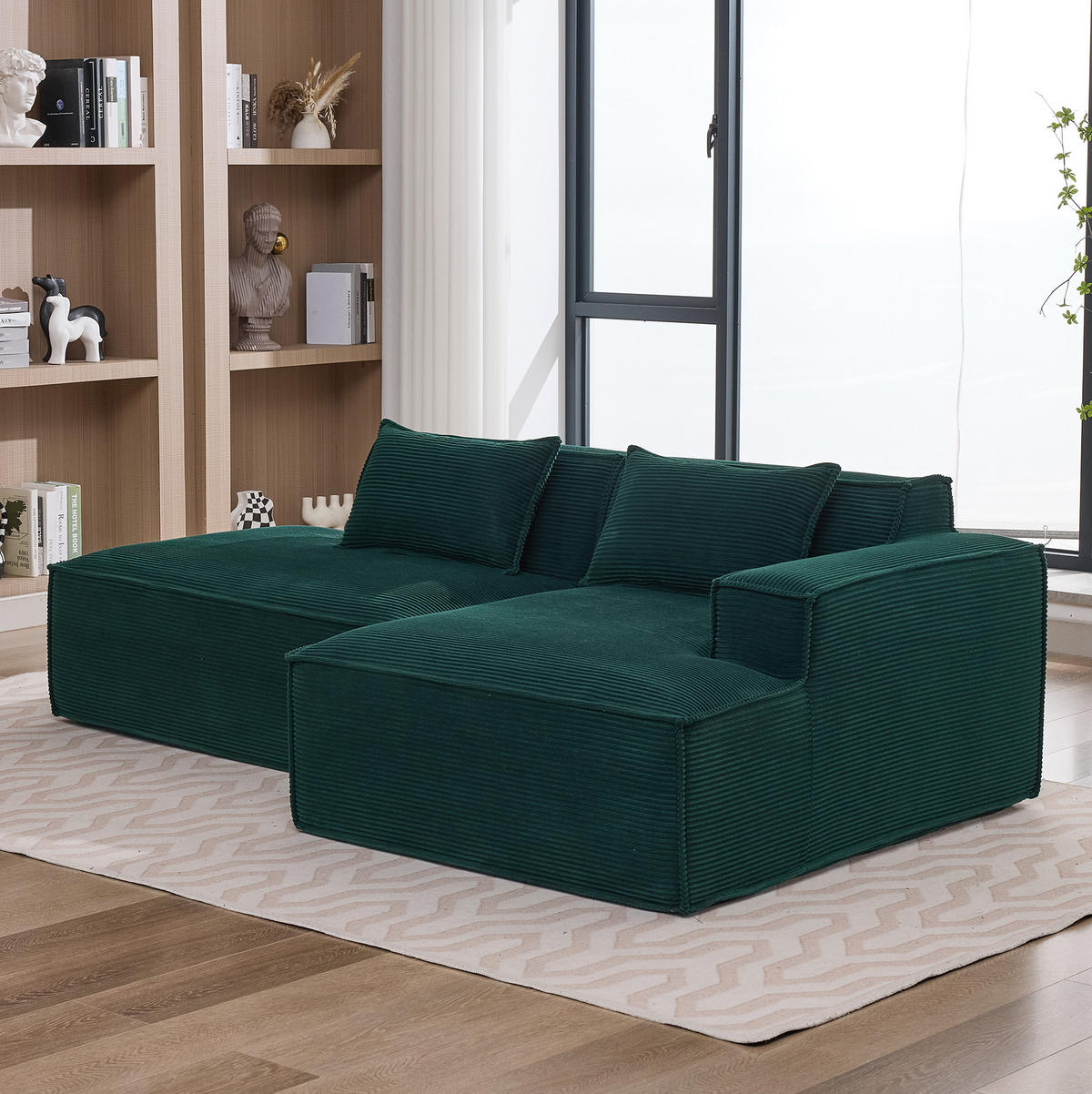 ECKSOFA aus Polyester 235 cm Retro-Grün mit Taschenfederkern und pflegeleichtem Bezug - Salbeigrün, Textil (235/129cm) - Modfu