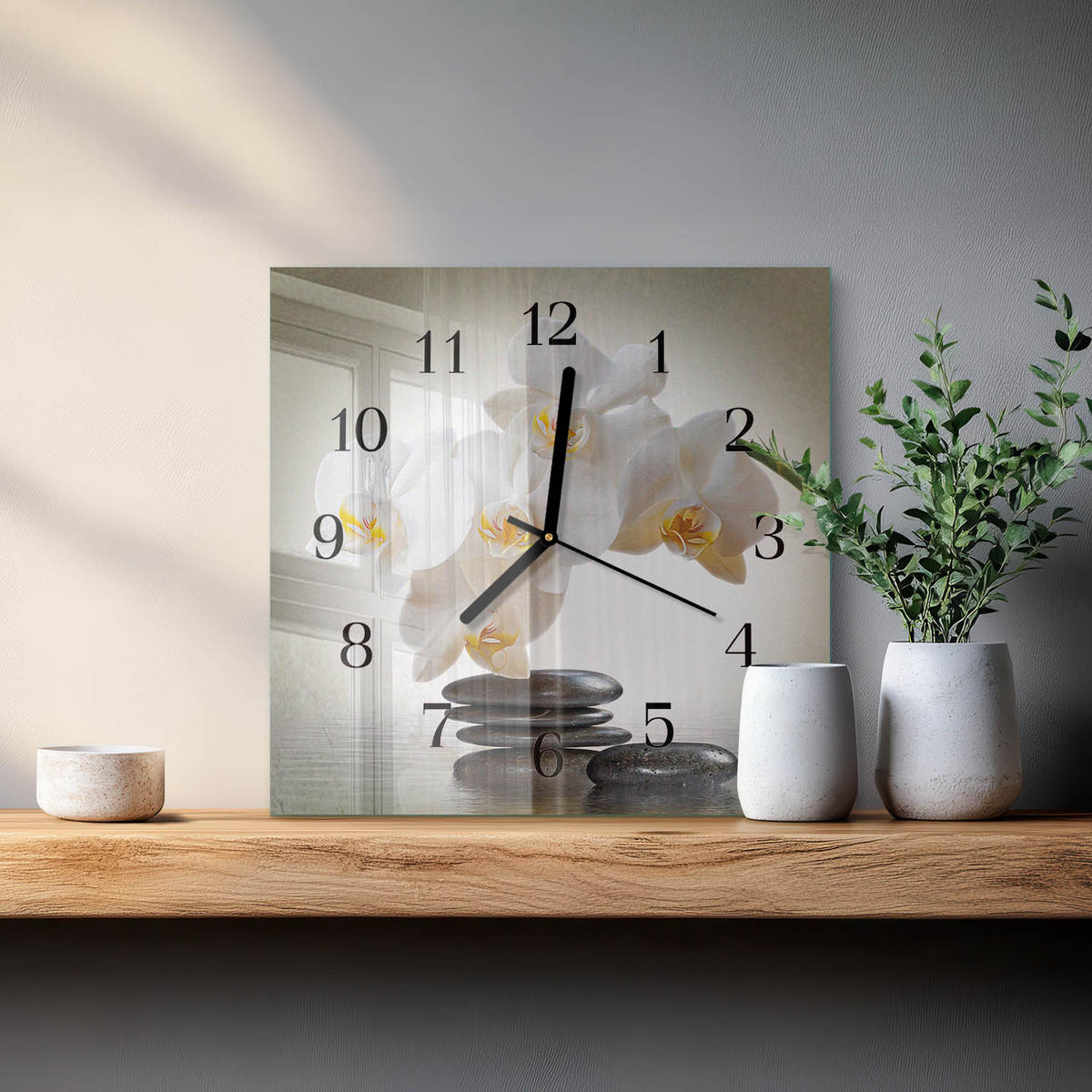WANDUHR 30x30 cm - Orchidee - Weiß, Glas (30/30/0.4cm) - TULUP