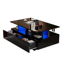 COUCHTISCH 90/55 cm mit LED-Beleuchtung und 2 Schubladen in Schwarz - Schwarz, Holzwerkstoff (90/55/41cm) - BEAOK