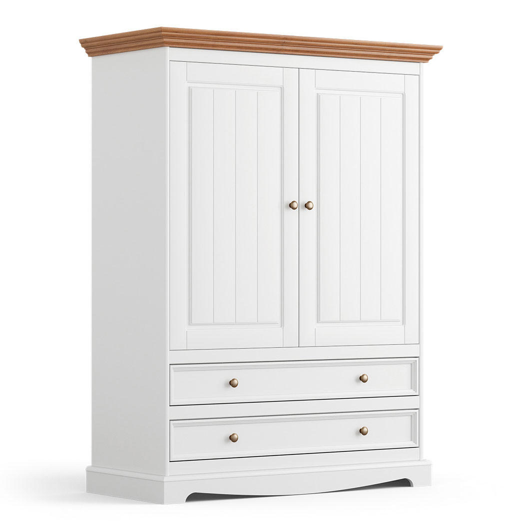 WÄSCHESCHRANK Belluno Elegante Kiefer weiß (RAL9010) lackiert / Kiefer gebeizt, Eichefarben 108 / 45 / 147cm - Eichefarben/Weiß, Holz/Metall (108/147/45cm) - Feldmann-Wohnen