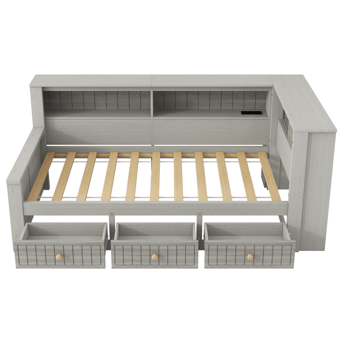 STAURAUMBETT 90/200 cm DE-03353, mit Ablagefächern, 3 Schubladen und LED, in Grau - Grau, Holz/Holzwerkstoff (90/200cm) - ComfortXL