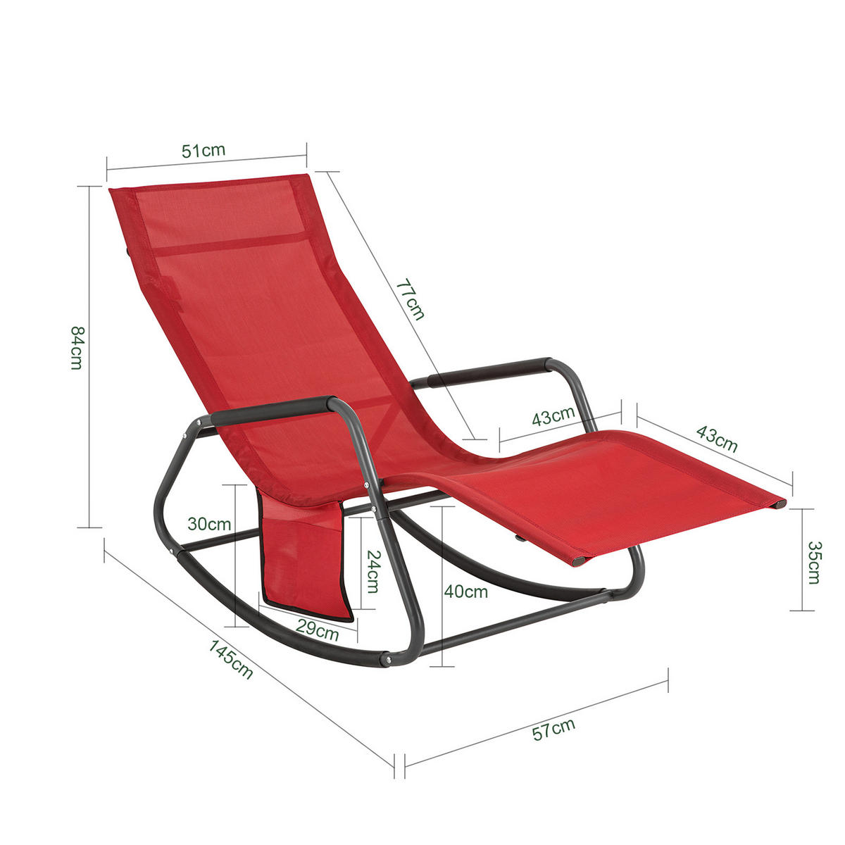 SONNENLIEGE Rot - Rot, Metall (145/85/57cm) - SoBuy