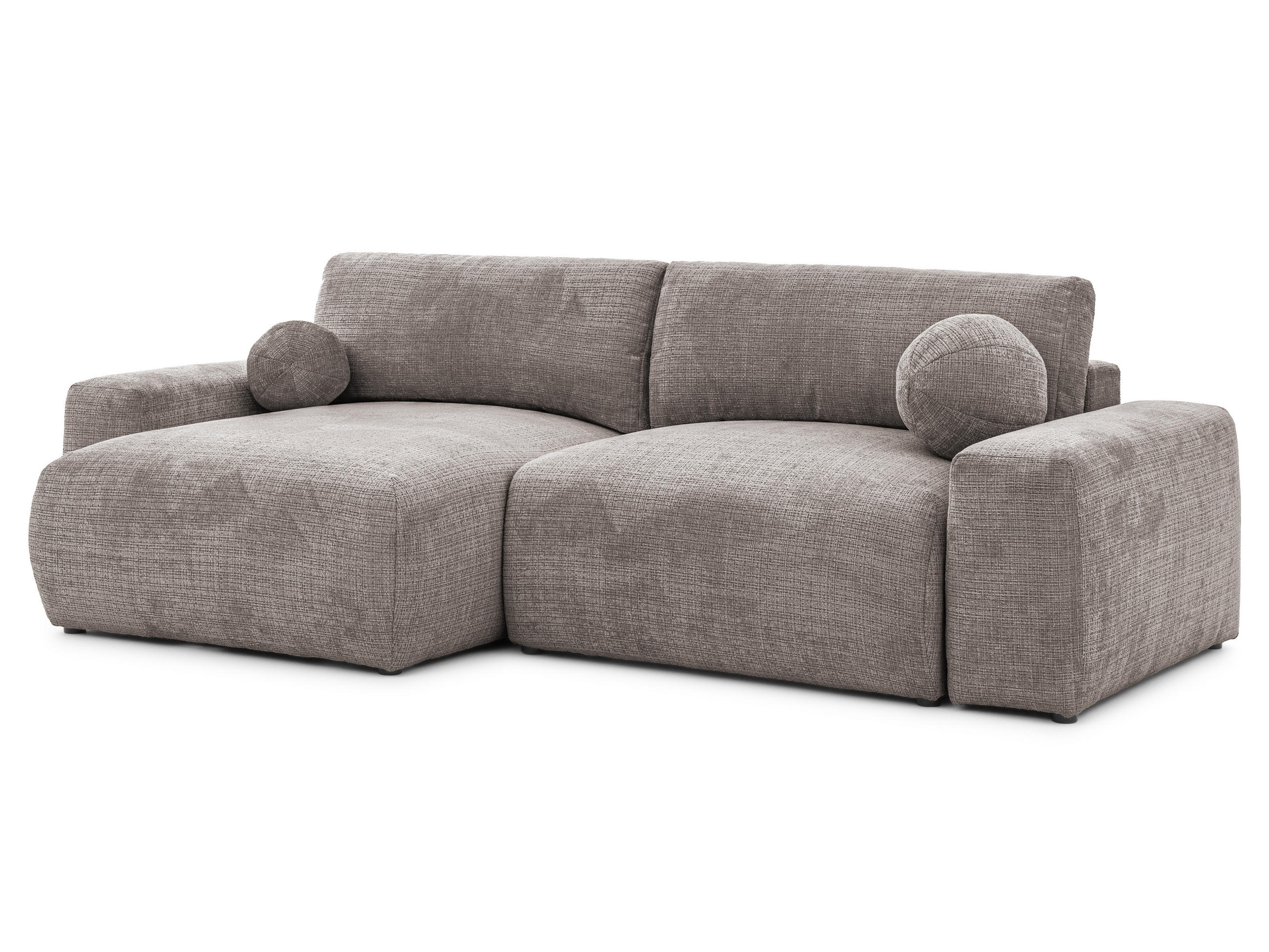 ECKSOFA Puffy mit Schlaffunktion und Bettkasten - besonders weich und puffig aus Taupe Chenille-Stoff - Ottomane links - Taupe/Schwarz, Holz/Kunststoff (138/266cm) - S-Style Möbel