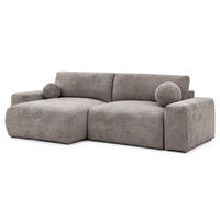 ECKSOFA Puffy mit Schlaffunktion und Bettkasten - besonders weich und puffig aus Taupe Chenille-Stoff - Ottomane links - Taupe/Schwarz, Holz/Kunststoff (138/266cm) - S-Style Möbel