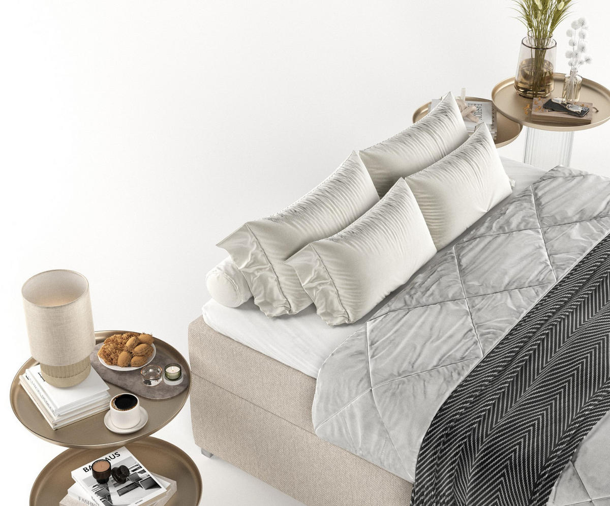 BOXBETT Reto 140/200 cm Hellbeige im Megan Stoff - Sandfarben/Chromfarben, Holz/Holzwerkstoff (140/200cm) - AltaBeds