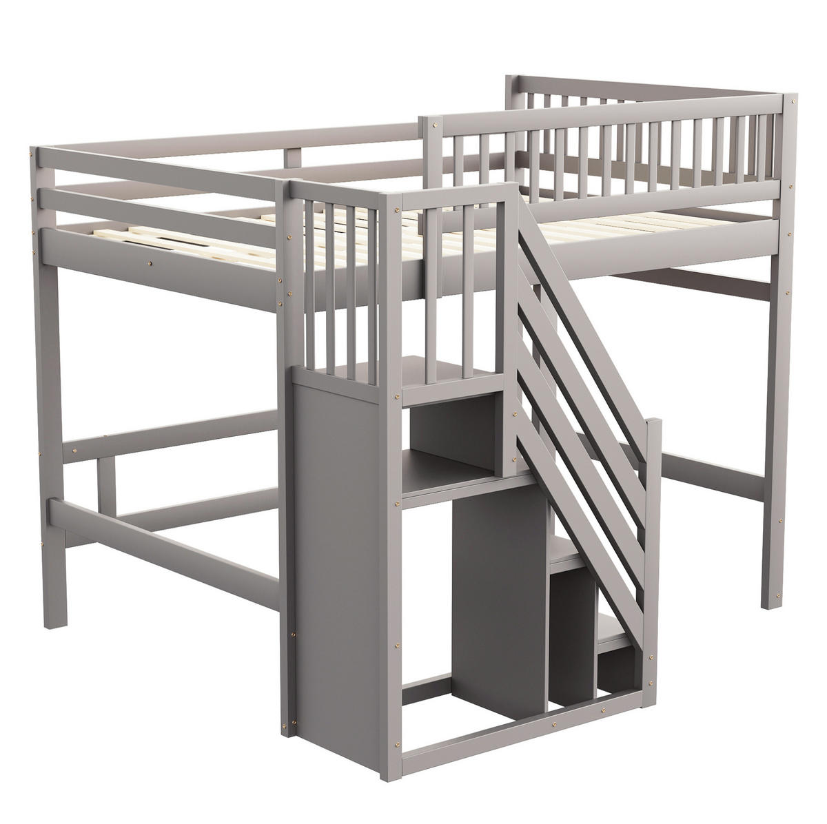 HOCHBETT aus Kiefernholz 140x200 cm Grau mit Stauraumtreppe - Grau, Holzwerkstoff (140/200cm) - IVMEU