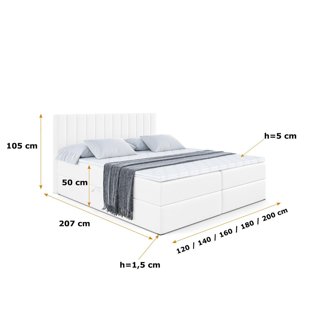 BOXBETT mit Matratze H3 und Lattenrost - EDITA - 160x200 cm Weiß Hochglanz - Weiß Hochglanz, Holzwerkstoff (160/200cm) - ALTDECOR
