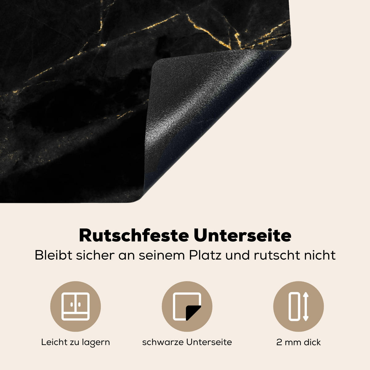 HERDABDECKPLATTE Marmor - Schwarz - Gold - Chic - Marmoroptik - Design Induktionsmatte 71x52 cm - Schwarz, Kunststoff (71/52/0.2cm) - MuchoWow