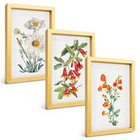 BILDER SET 3er Set - 20x30 cm Goldrahmen - Retro-Blumenarrangements - Goldfarben, Kunststoff (20/30cm) - TULUP