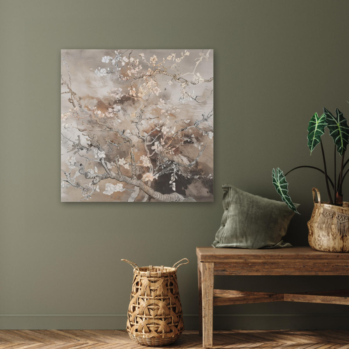 AKUSTIKBILD Mandelblüte - Kunst - Van Gogh - Beige - Abstrakt Akustikpaneele 80x80 cm - Braun, Kunststoff (80/80/0.9cm) - MuchoWow