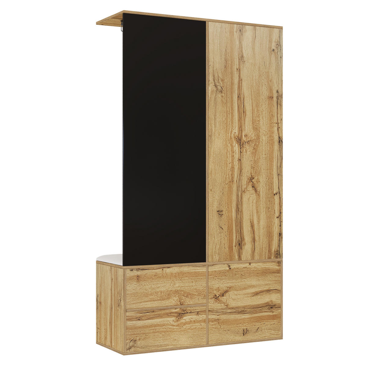 GARDEROBE-SET in Schwarz und Naturfarben Garderobenschrank mit Spiegel und Schuhbank für Flur, B100/T38/H180 cm - Schwarz/Naturfarben, Glas/Holzwerkstoff (100/180/38cm) - STILVORA