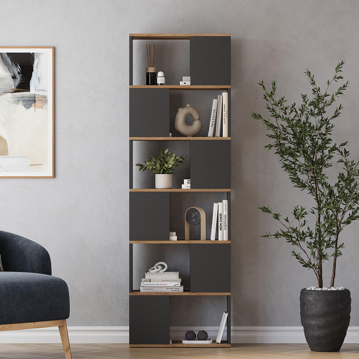RAUMTEILER Eneos Anthrazit/Goldkraft Eiche 60 x 186 cm - Anthrazit/Eiche Wotan, Holzwerkstoff (60/186/24cm) - Vicco