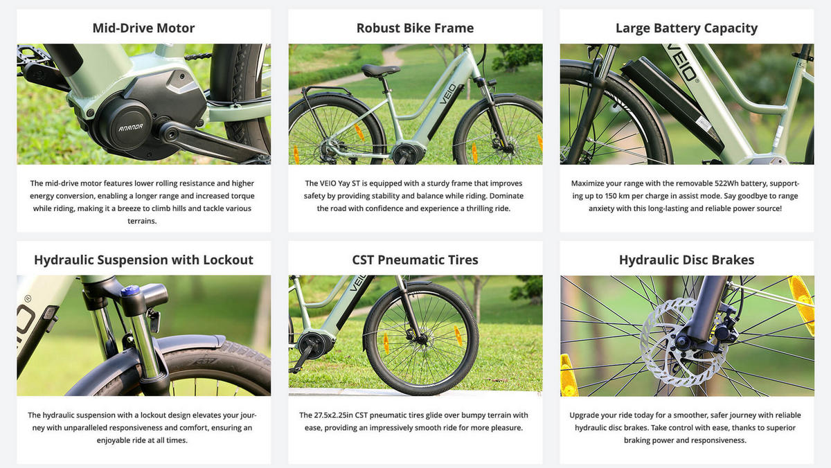 E-BIKE VEIO Yay ST – Mittelantrieb E-Bike mit 70 Nm, 150 km Reichweite, 27,5" Reifen, 7-Gang Shimano, Hydraulikfederung & Scheibenbremsen - Grün, Metall (80cm)