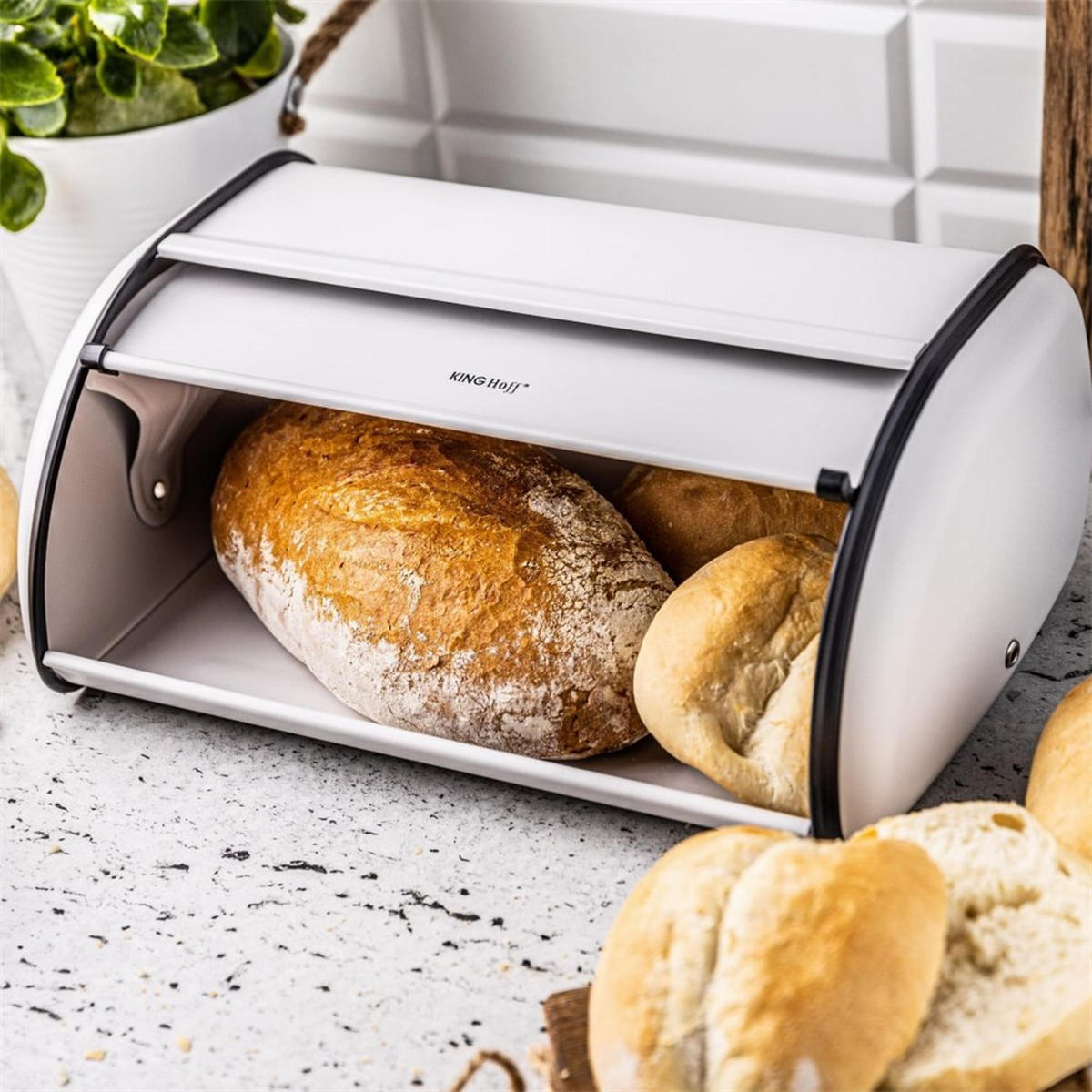 BROTKASTEN Weiß 44/27/18.5 cm KH1864 - Weiß, Metall (27/18.5/44cm) - Kinghoff 