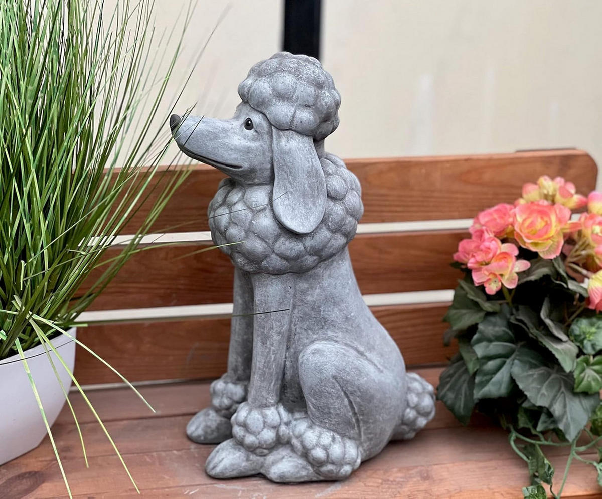 STEINFIGUR Königspudel Pudel Betsy frostfest Steinguss massiv - Grau, Stein (15/39/22cm) - stoneandstyle