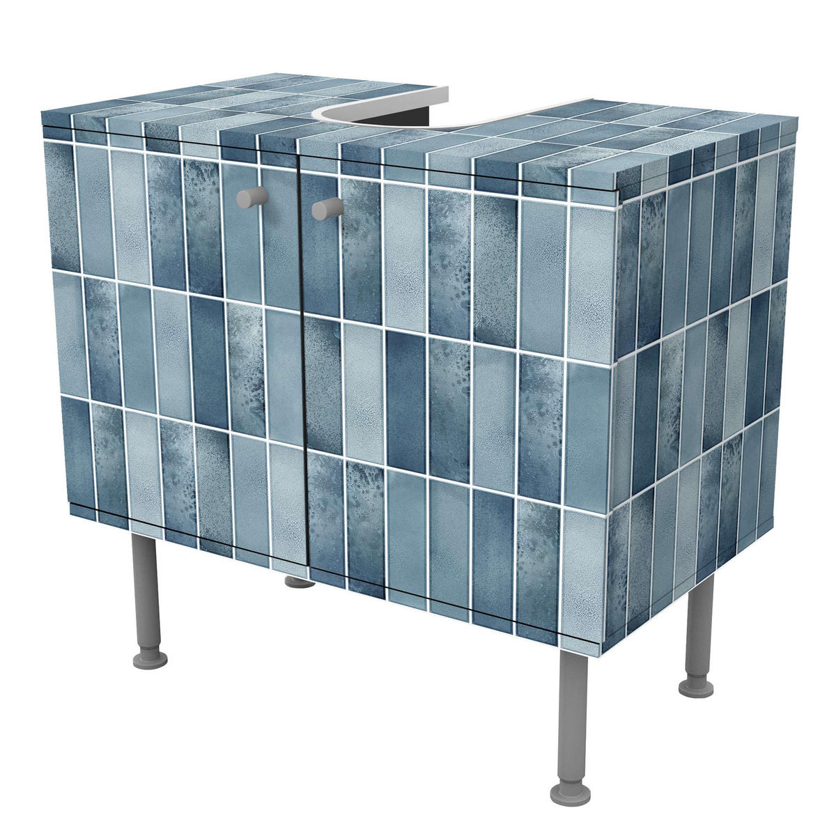 WASCHBECKENUNTERSCHRANK Metro Fliesen Keramikoptik Dunkelblau 60/55/35 cm - Blau, Holzwerkstoff (60/55/35cm) - Bilderwelten
