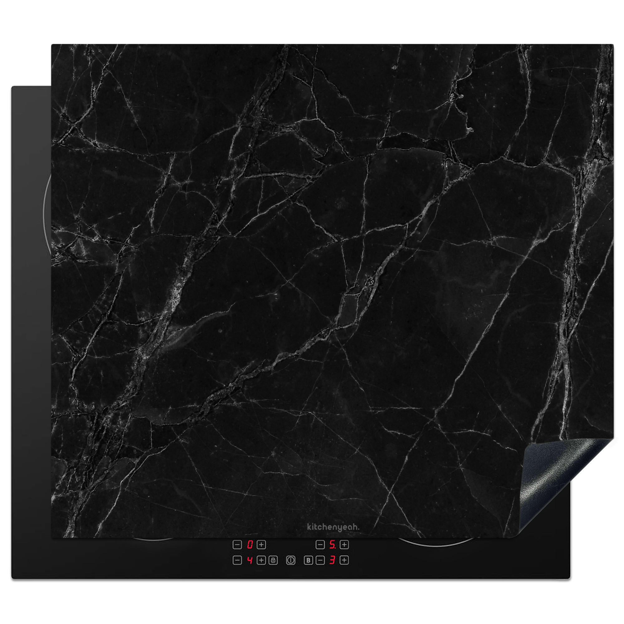 HERDABDECKPLATTE Schwarz - Marmor 60x52 cm - Schwarz, Kunststoff (60/0.2/52cm) - MuchoWow