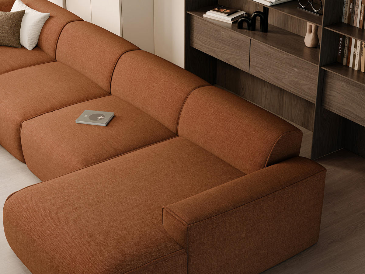 WOHNLANDSCHAFT DOVE Chenille-Stoff in Orange - Orange, Holzwerkstoff/Kunststoff (300/85/200cm) - Idohome