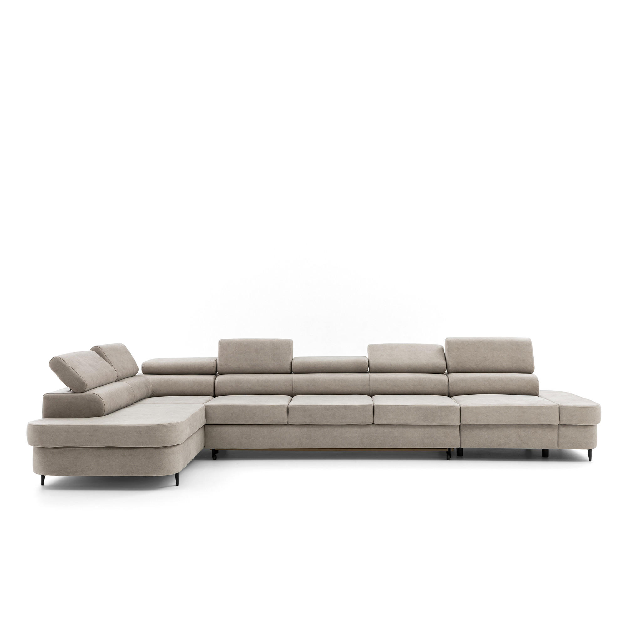ECKSOFA PRIAM XXL L-Form Links mit Schlaffunktion 125x265 Velours Creme - Creme/Schwarz, Holz/Textil (203/420cm) - Muffo