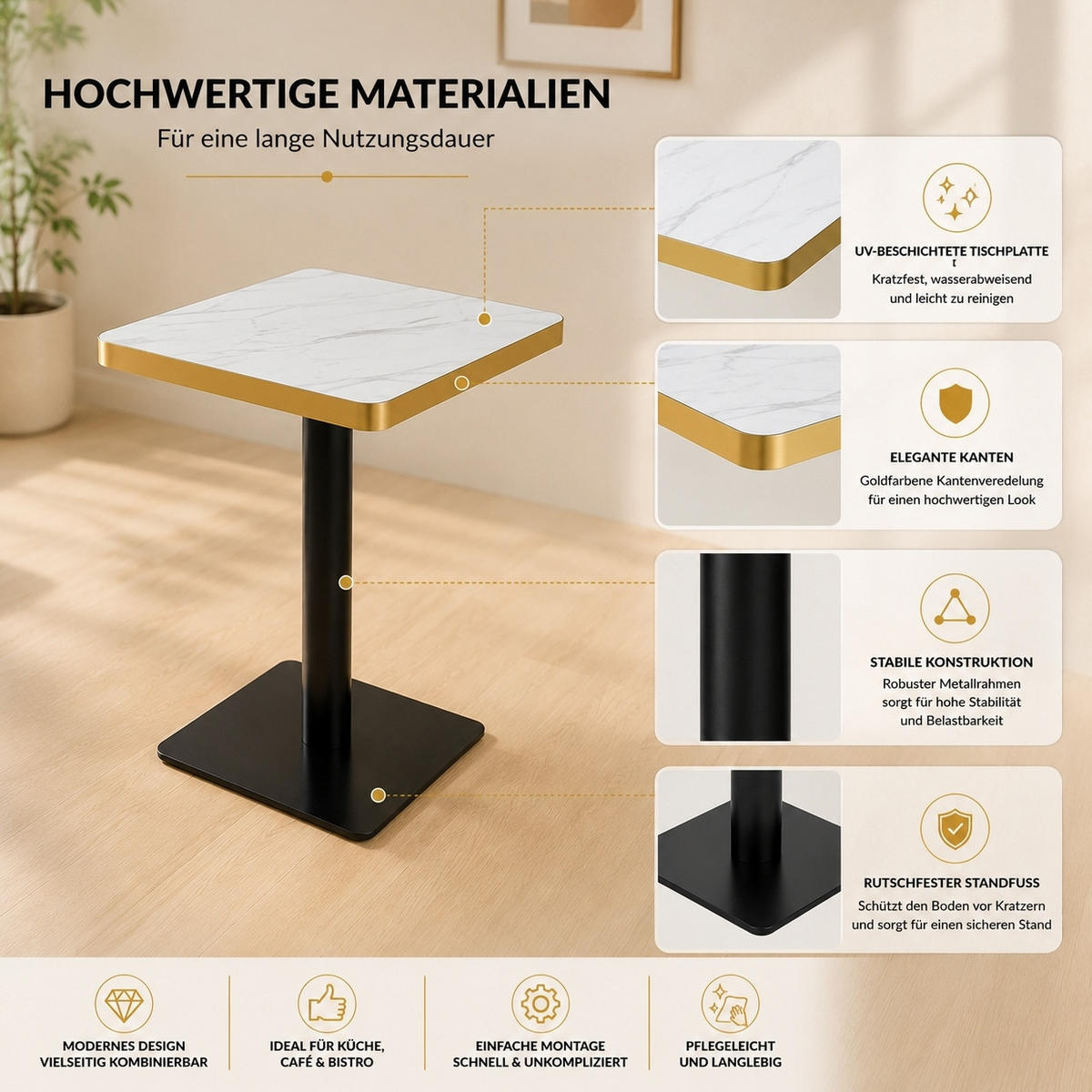 ESSTISCH quadratisch 60/60 cm Weiß mit Metallgestell - Weiß, Holzwerkstoff (60/60/74cm) - MIVRAY