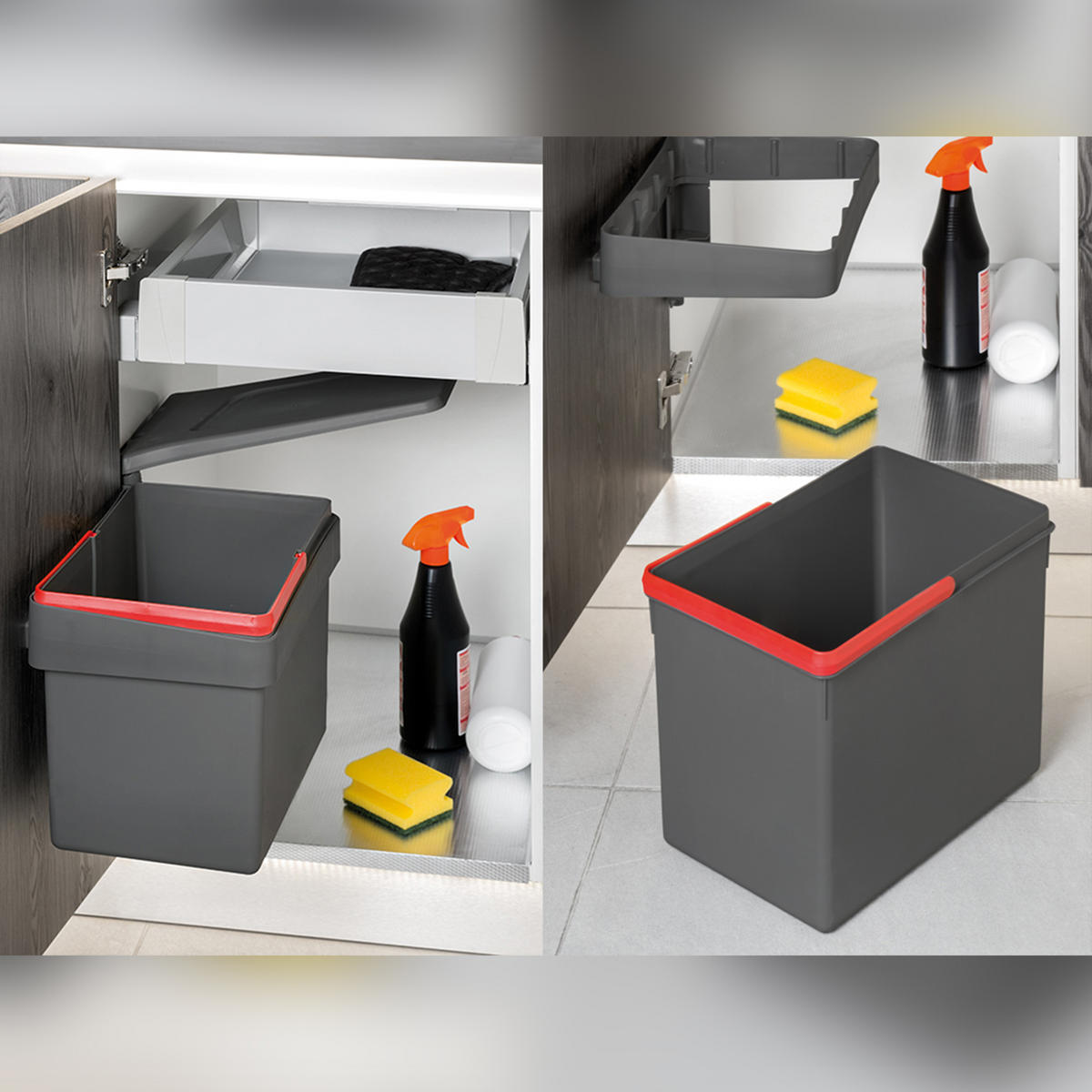 RECYCLINGBEHÄLTER zur Befestigung an der Möbeltür, 1 ausziehbarer 15 Liter Becher, Kunststoff anthrazitgrau - Anthrazit, Kunststoff (25/29cm) - EMUCA