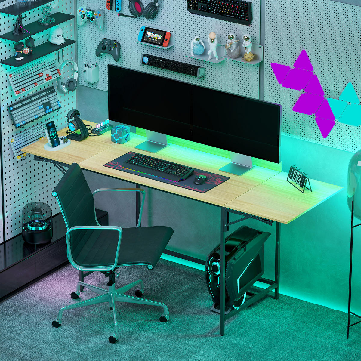 SCHREIBTISCH Klappbar Computertisch Bürotisch mit Modern-Design, Metallgestell - Eichefarben/Schwarz, Holzwerkstoff/Metall (170/58/78cm) - HOMCOM