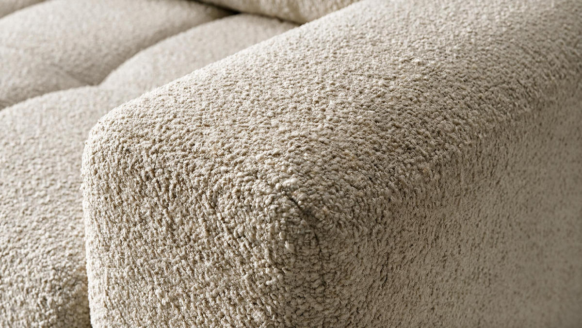 ECKSOFA Ovia mit Bettkasten und Schlaffunktion, Bouclé-Stoff in L-Form - Cappuccino, Textil (270/185cm)