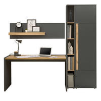 SCHREIBTISCHKOMBINATION 3-teilig grau matt, Eiche Wotan, Büromöbel Set mit viel Stauraum und 5 Ordnerhöhen - Eiche Wotan/Schwarz, Holzwerkstoff (62/213/200cm) - Furn.Design