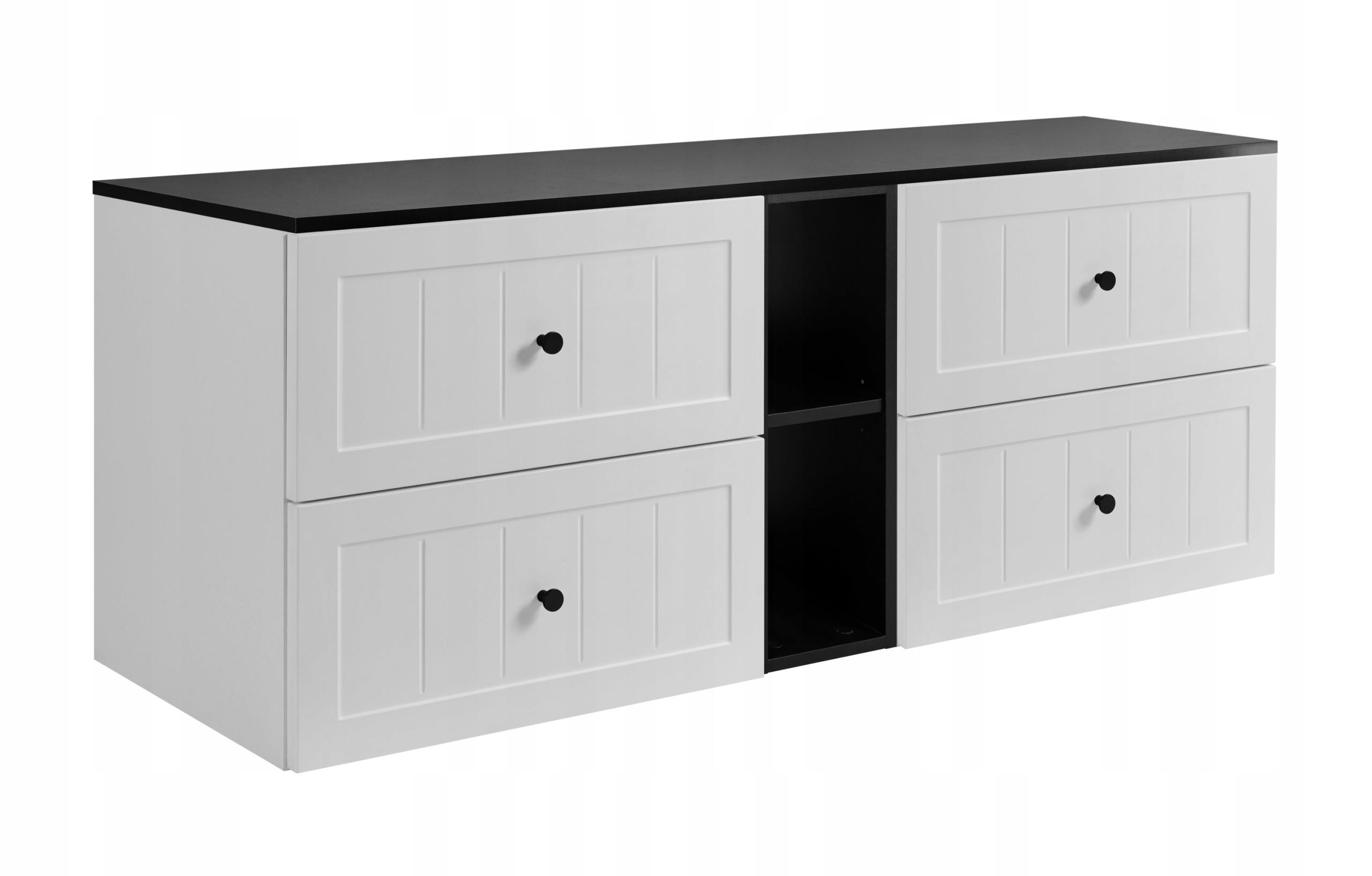 WASCHBECKUNTERSCHRANK GUSTO 140 cm mit Arbeitsplatte Farbe: Matt Schwarz mit einem Regal Matt Weiß - Schwarz/Weiß, Holzwerkstoff (140/58/46cm) - Rodan