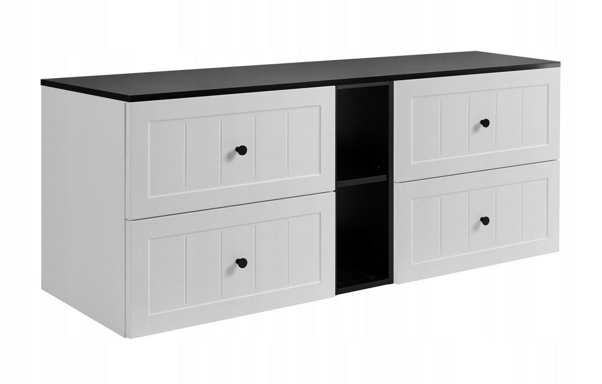 WASCHBECKUNTERSCHRANK GUSTO 140 cm mit Arbeitsplatte Farbe: Matt Schwarz mit einem Regal Matt Weiß - Schwarz/Weiß, Holzwerkstoff (140/58/46cm) - Rodan