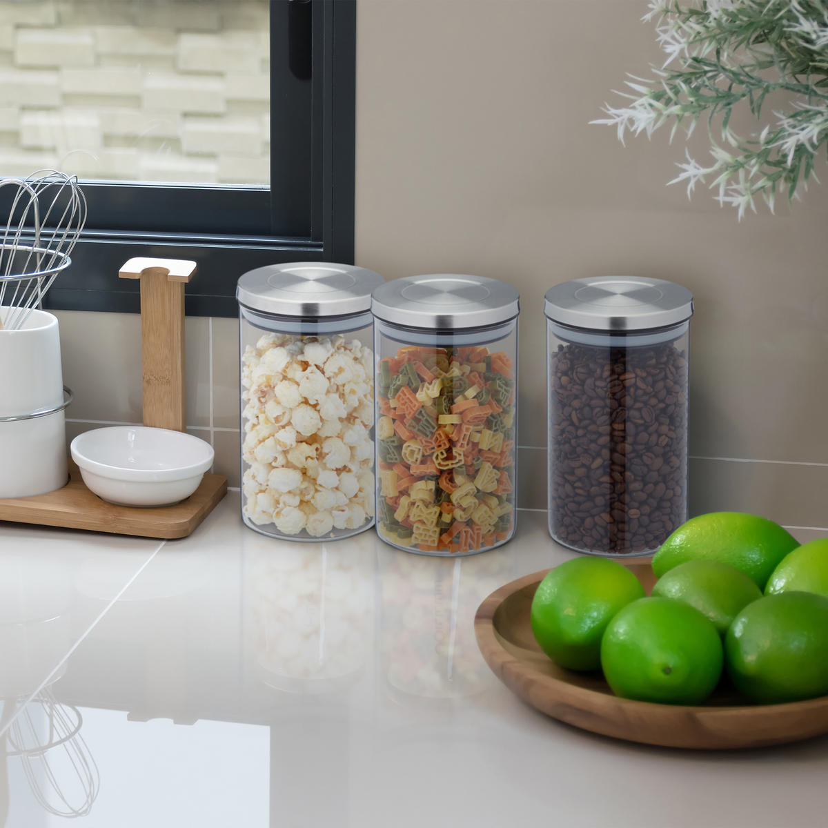 3XVORRATSGLAS - Transparent, Glas/Kunststoff (9.5/16/9.5cm) - Relaxdays