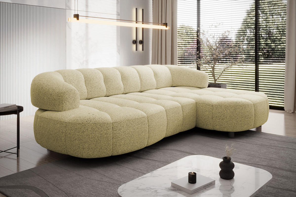 ECKSOFA Wesper S – Eckcouch mit Elektrischer Sitzverstellung, L-förmig, Freistehend, Relaxfunktion, 183x284x79 cm – Rechte, Sand - Sandfarben, Holz/Textil (284/113cm) - DomoHome