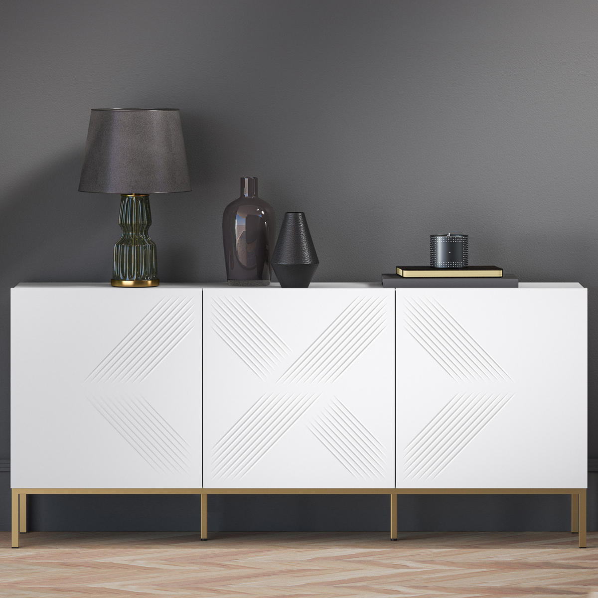 TÜRKOMMODE NEBRO,Weiß/Goldfarben - Goldfarben/Weiß, Holzwerkstoff (170/77/37cm) - KONSIMO®