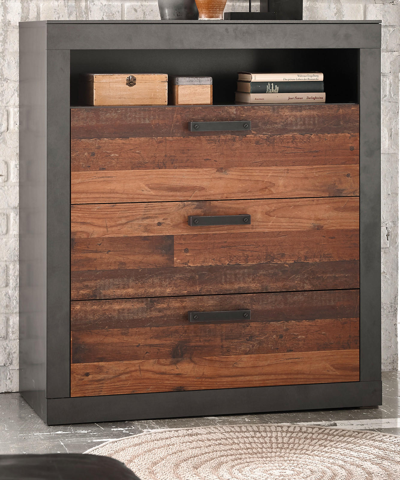 KOMMODE Old Used Wood Shabby Design mit Matera grau, 92 x 104 cm - Dunkelgrau/Braun, Holzwerkstoff/Kunststoff (92/104/40cm) - Furn.Design
