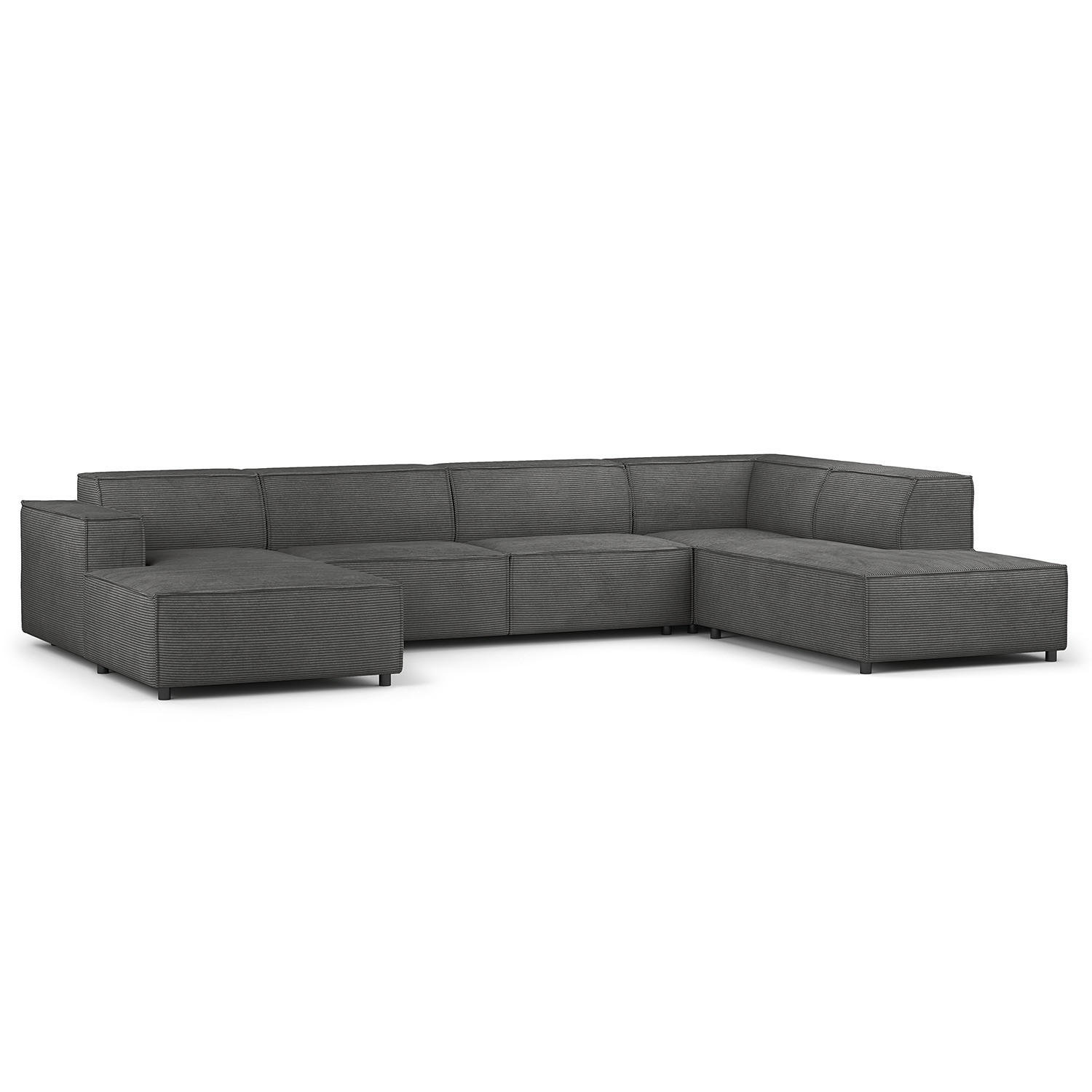 WOHNLANDSCHAFT mit Longchair & Ottomane - Anthrazit/Schwarz, Kunststoff/Textil (369/70/234cm) - home24