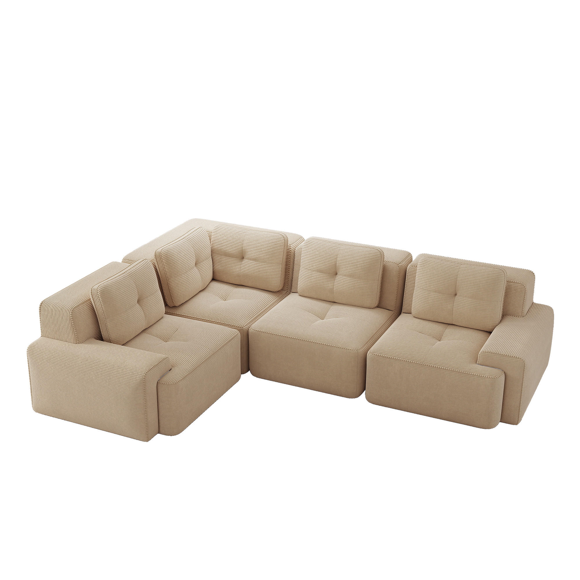ECKSOFA mit tiefer Sitzfläche und Cordbezug - Beige, Textil (382/104cm) - EVRYAE