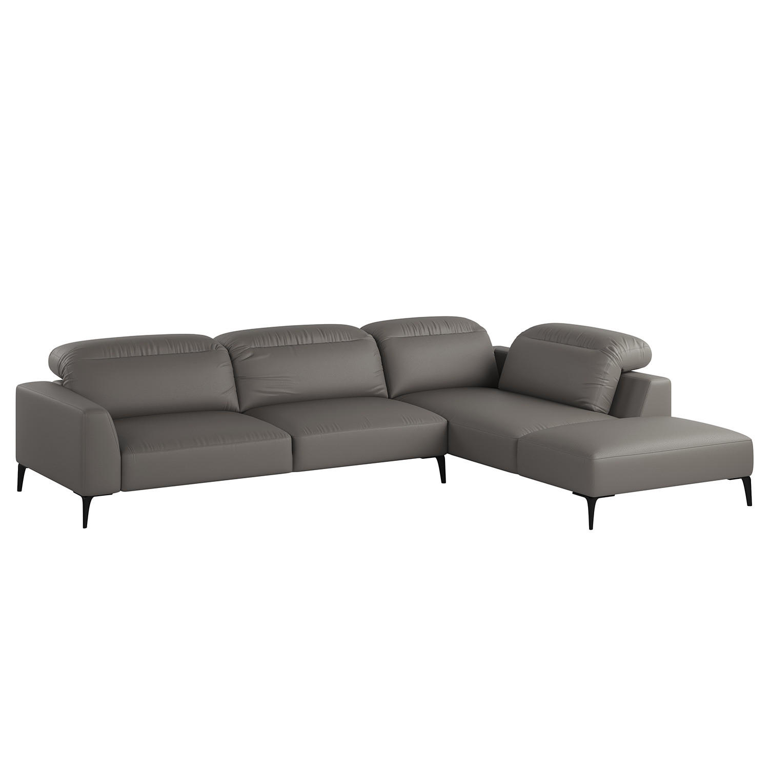 ECKSOFA mit Ottomane - Schwarz/Grau, Leder/Metall (325/238cm) - home24