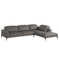 ECKSOFA mit Ottomane - Schwarz/Grau, Leder/Metall (325/238cm) - home24