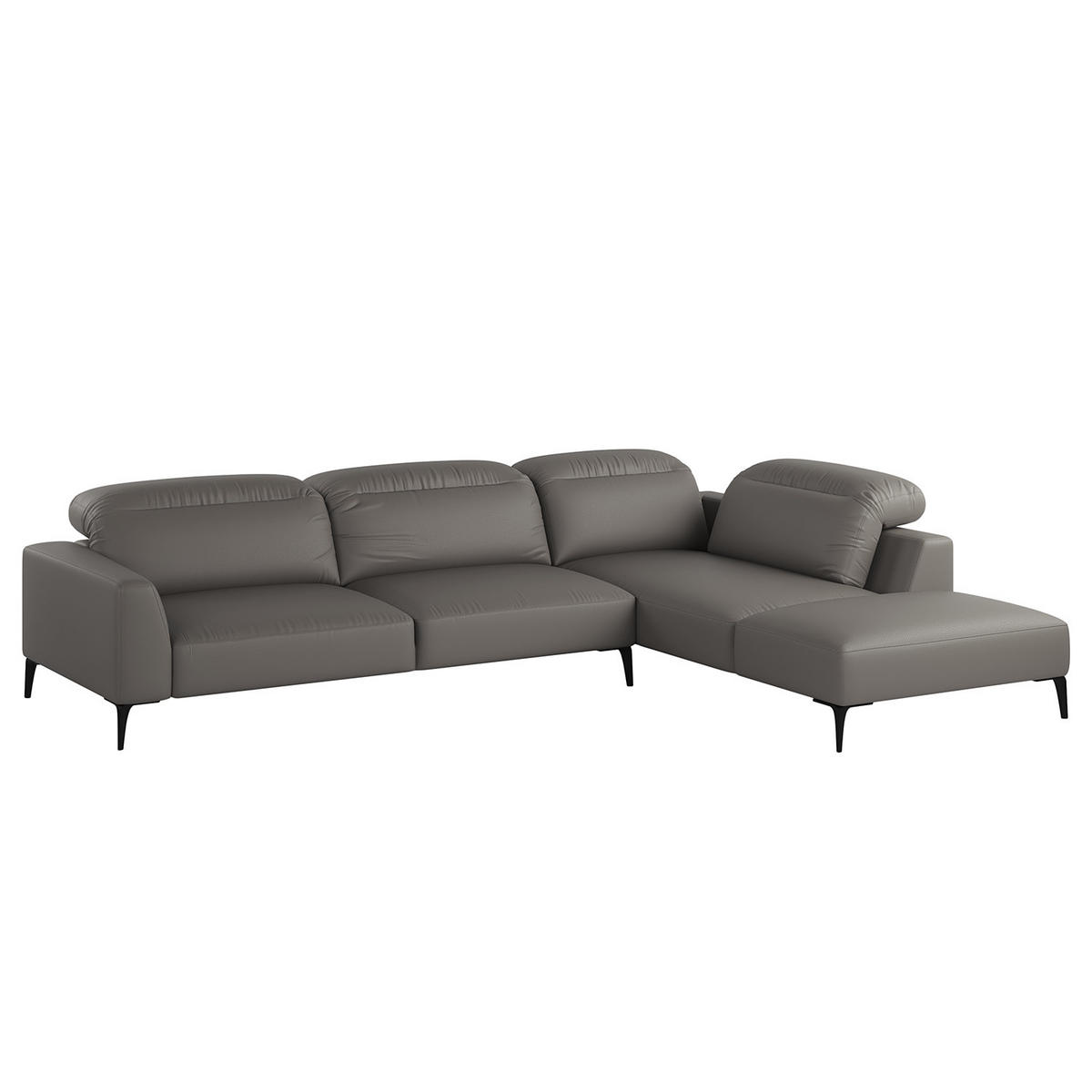 ECKSOFA mit Ottomane - Schwarz/Grau, Leder/Metall (325/238cm) - home24
