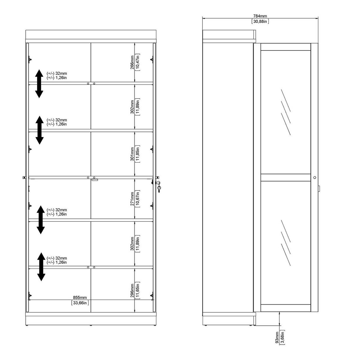VITRINE Schwarz, Nussbaum 36.25/88.7/200.4 cm - Schwarz, Holzwerkstoff (89/200/36cm) - DMORA