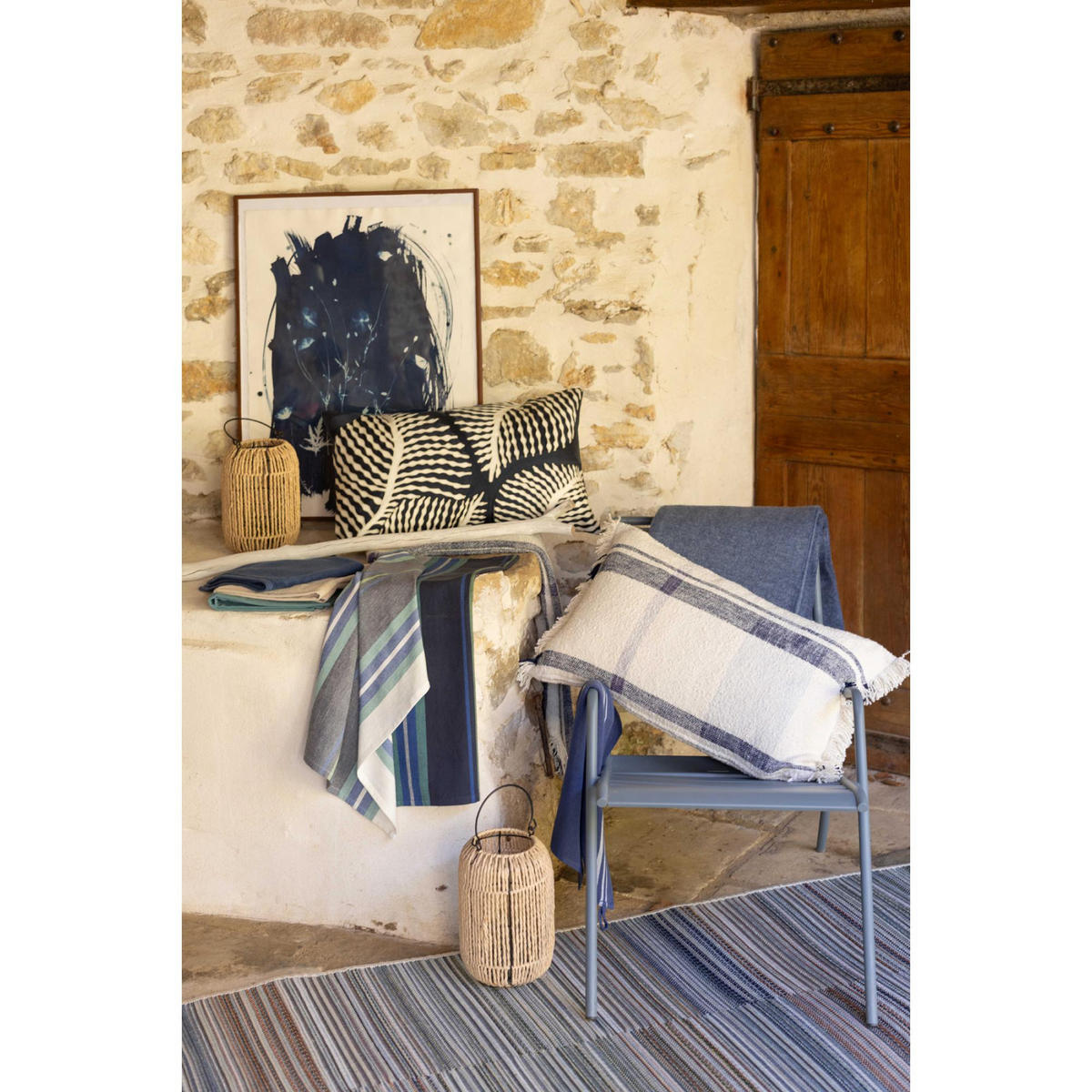 JACQUARD-KISSEN Jane mehrfarbig marine 40 x 65 cm - Beige, Textil (40/65cm) - Vivaraise