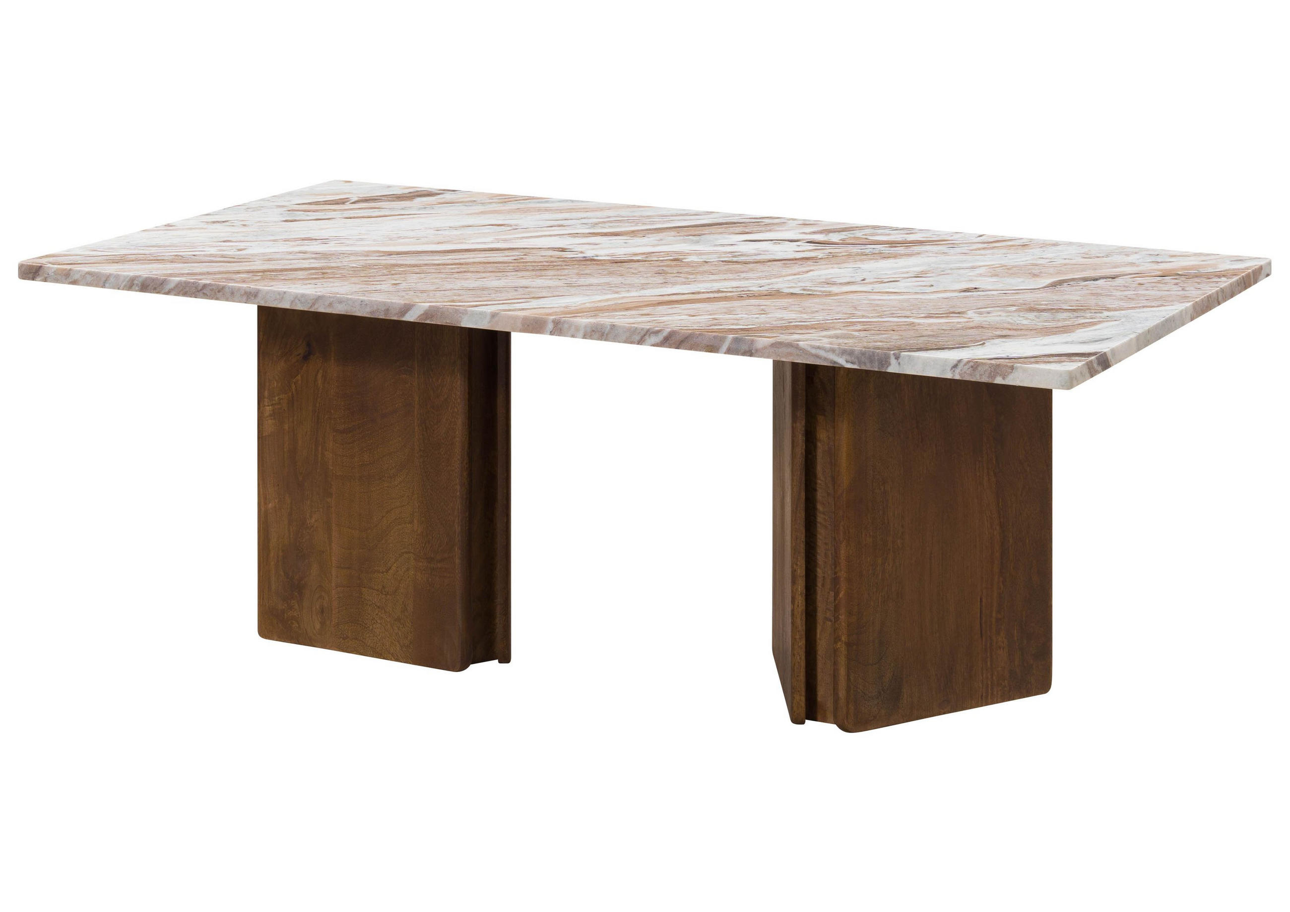 COUCHTISCH Mango 130x70x45 braun lackiert / Marmor beige LUGANO #203 - Braun, Holz (130/70/45cm) - Massivmoebel24