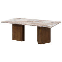 COUCHTISCH Mango 130x70x45 braun lackiert / Marmor beige LUGANO #203 - Braun, Holz (130/70/45cm) - Massivmoebel24