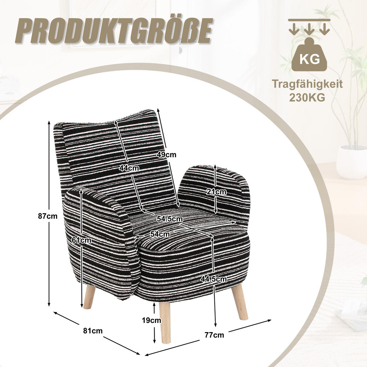 KŘESLO látka bouclé, moderní, s boční kapsou a dřevěnými nohami - černá, textil (77/87/81cm) - Urban Meuble